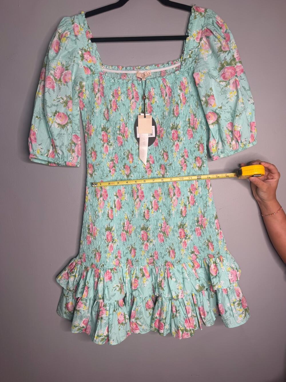 By Timo Women's Size Large Square Neck Short Sleeve Babydoll Mini Dress NEW